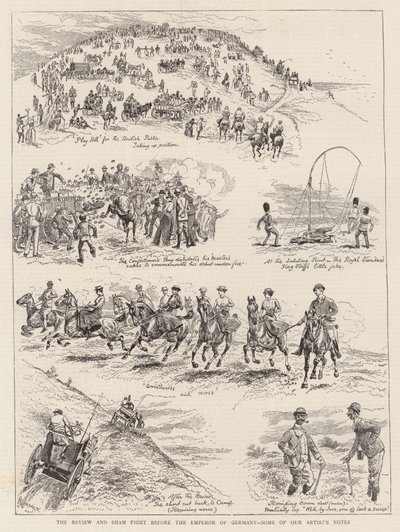 La revisión y la pelea simulada ante el emperador de Alemania, algunas notas de nuestro artista de Alfred Chantrey Corbould